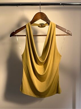 See You Monday Mustard Draped Cowl Neck Sleeveless Camisole